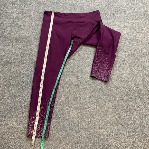 Lululemon Leggings Womens 10 Grape Stuff Stretch Scalloped Hem Pockets Low Rise - Picture 10 of 15